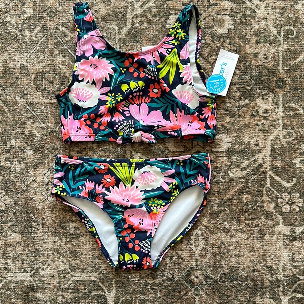 NEW Carter's Kids size 14 Floral Swim Set - Black and Pink